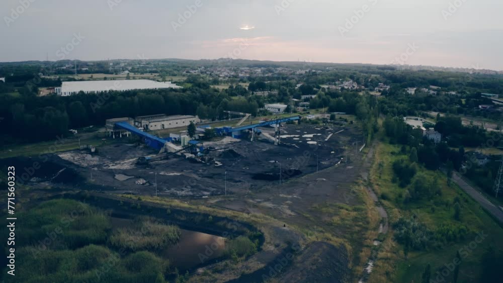 Aerial shot of an abandoned factory in Jaworzno, Poland.