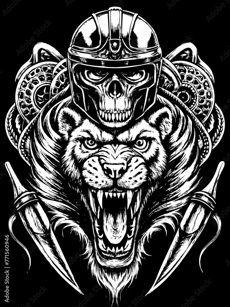 Fototapeta premium Design of a lion head motorcycle rider.