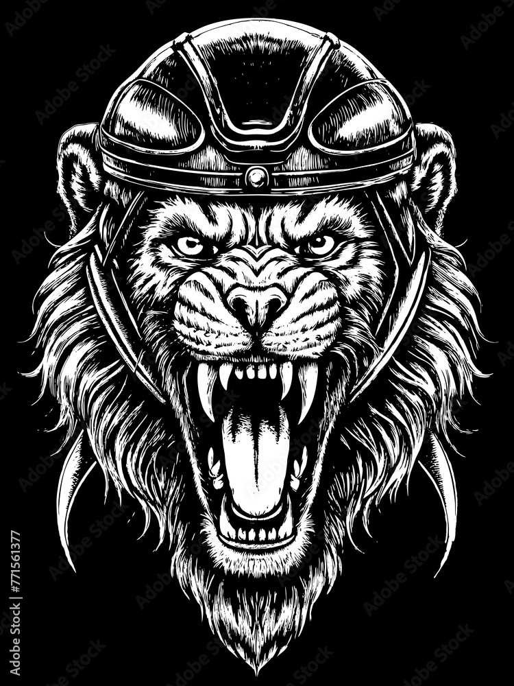 Obraz premium Design of a lion head motorcycle rider.