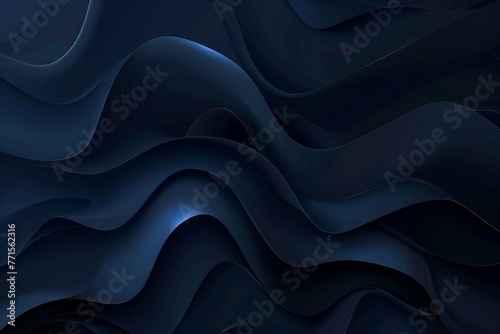 luxurious abstract background in dark blue hues. Design a captivating composition featuring flowing wavy lines against a dark backdrop, generative ai