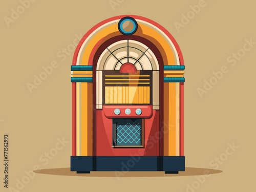 Fashioned retro jukebox in minimalist background. Vibrant color fashioned jukebox. Highly detailed vector illustration.