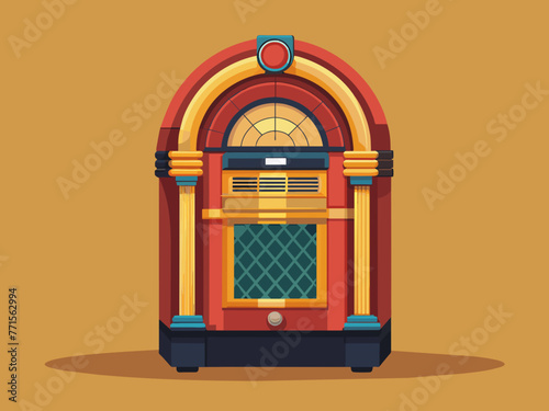 Fashioned retro jukebox in minimalist background. Vibrant color fashioned jukebox. Highly detailed vector illustration.