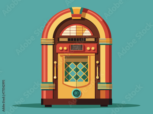 Fashioned retro jukebox in minimalist background. Vibrant color fashioned jukebox. Highly detailed vector illustration.