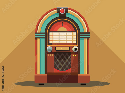Fashioned retro jukebox in minimalist background. Vibrant color fashioned jukebox. Highly detailed vector illustration.