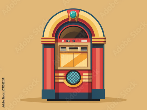 Fashioned retro jukebox in minimalist background. Vibrant color fashioned jukebox. Highly detailed vector illustration.