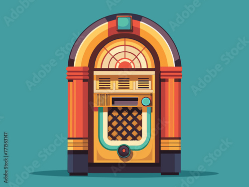 Fashioned retro jukebox in minimalist background. Vibrant color fashioned jukebox. Highly detailed vector illustration.