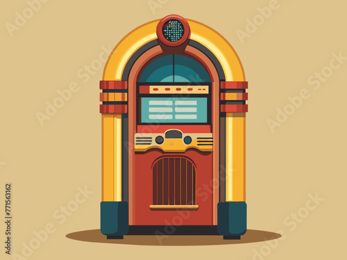 Fashioned retro jukebox in minimalist background. Vibrant color fashioned jukebox. Highly detailed vector illustration.