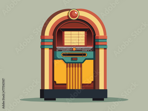 Fashioned retro jukebox in minimalist background. Vibrant color fashioned jukebox. Highly detailed vector illustration.