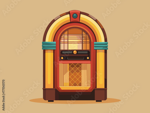 Fashioned retro jukebox in minimalist background. Vibrant color fashioned jukebox. Highly detailed vector illustration.