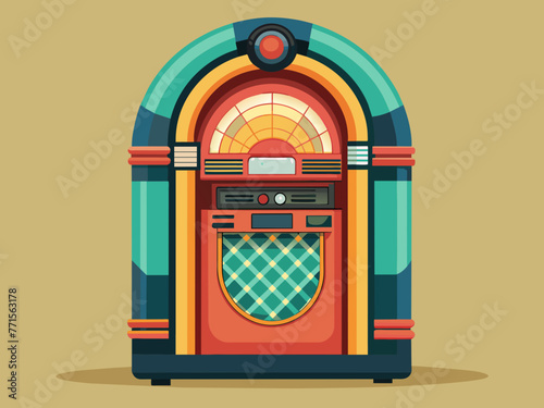 Fashioned retro jukebox in minimalist background. Vibrant color fashioned jukebox. Highly detailed vector illustration.