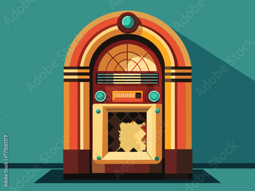 Fashioned retro jukebox in minimalist background. Vibrant color fashioned jukebox. Highly detailed vector illustration.