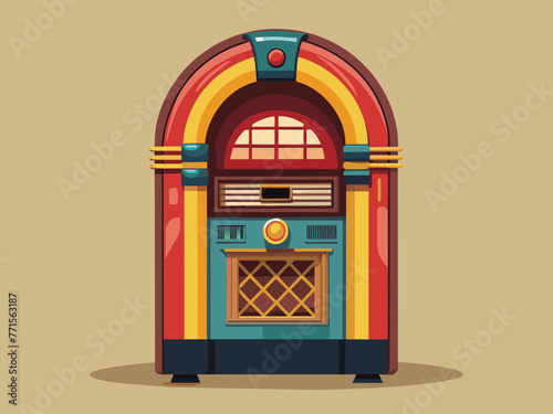 Fashioned retro jukebox in minimalist background. Vibrant color fashioned jukebox. Highly detailed vector illustration.