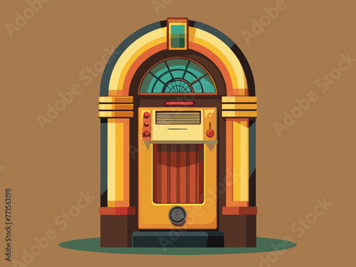 Fashioned retro jukebox in minimalist background. Vibrant color fashioned jukebox. Highly detailed vector illustration.