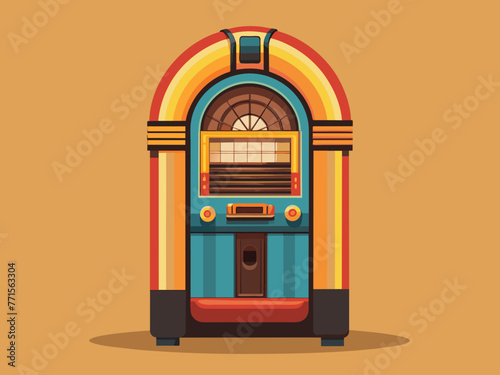 Fashioned retro jukebox in minimalist background. Vibrant color fashioned jukebox. Highly detailed vector illustration.