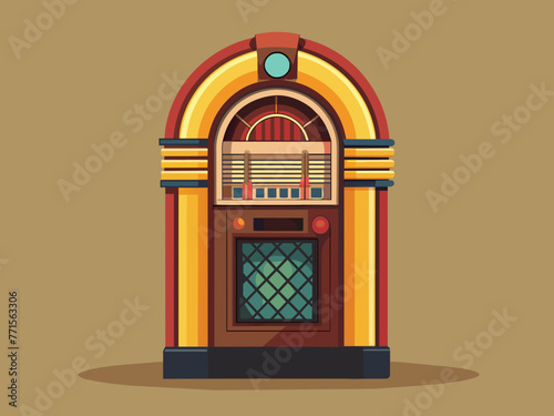 Fashioned retro jukebox in minimalist background. Vibrant color fashioned jukebox. Highly detailed vector illustration.