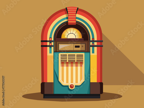 Fashioned retro jukebox in minimalist background. Vibrant color fashioned jukebox. Highly detailed vector illustration.