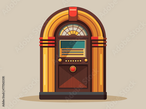 Fashioned retro jukebox in minimalist background. Vibrant color fashioned jukebox. Highly detailed vector illustration.