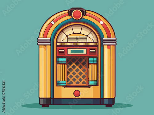 Fashioned retro jukebox in minimalist background. Vibrant color fashioned jukebox. Highly detailed vector illustration.