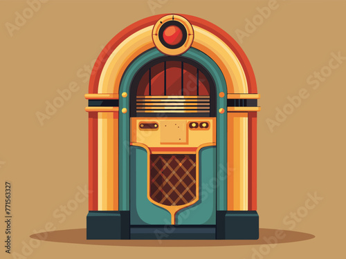 Fashioned retro jukebox in minimalist background. Vibrant color fashioned jukebox. Highly detailed vector illustration.