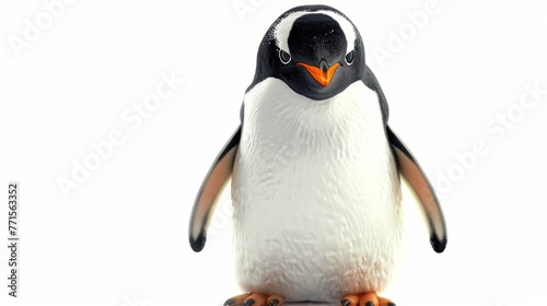 A small penguin standing in front of a white background, AI generated image. © afnanbdr