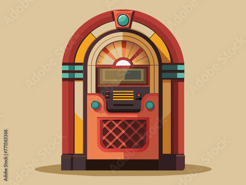 Fashioned retro jukebox in minimalist background. Vibrant color fashioned jukebox. Highly detailed vector illustration.