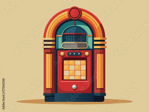 Fashioned retro jukebox in minimalist background. Vibrant color fashioned jukebox. Highly detailed vector illustration.