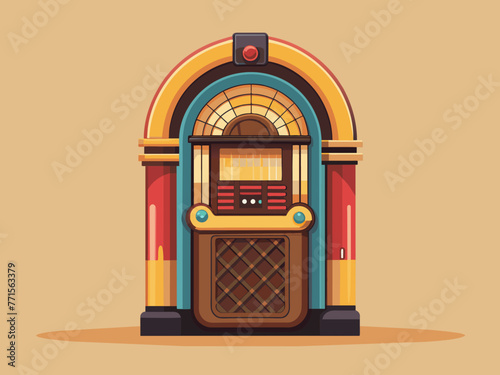 Fashioned retro jukebox in minimalist background. Vibrant color fashioned jukebox. Highly detailed vector illustration.