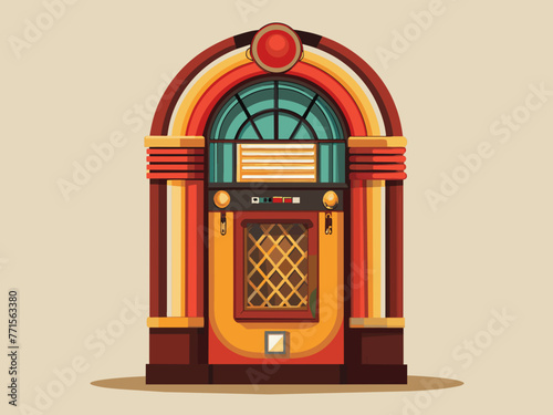 Fashioned retro jukebox in minimalist background. Vibrant color fashioned jukebox. Highly detailed vector illustration.