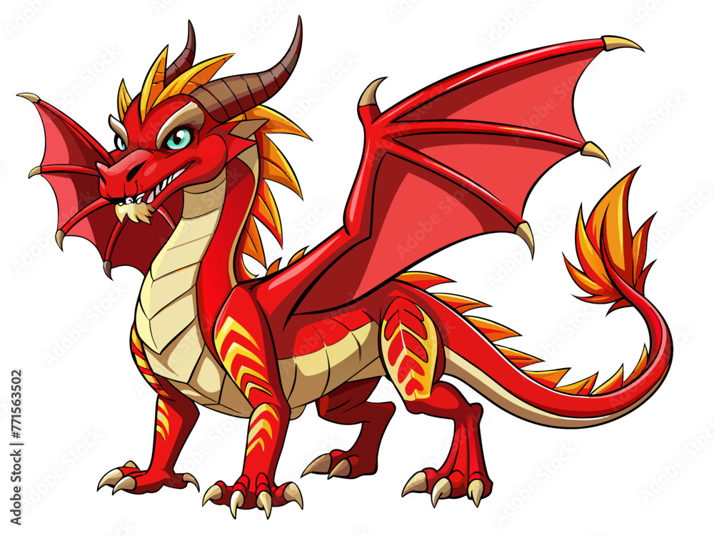 Obraz premium Highly detailed vector of a red dragon.