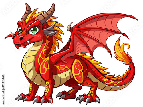 Highly detailed vector of a red dragon. © KHF