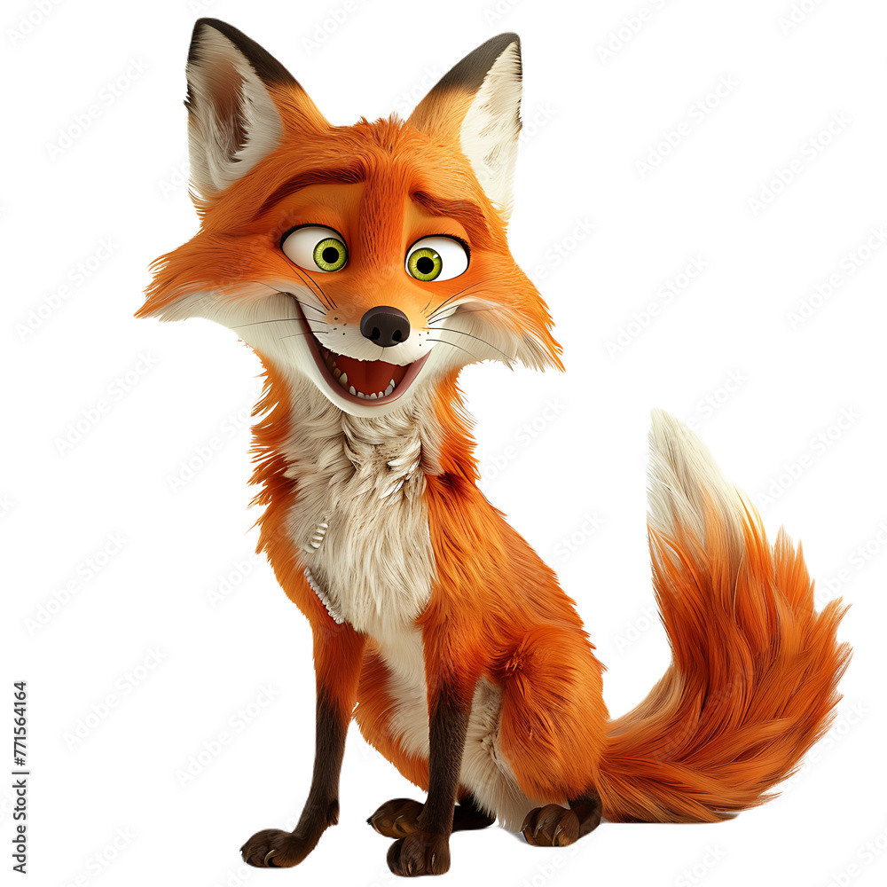 Fototapeta premium Sly fox character on transparent background PNG