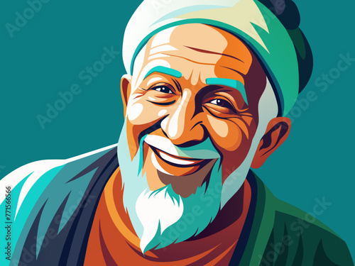 Minimalist style of a wise man smiling. Close up art illustration.
