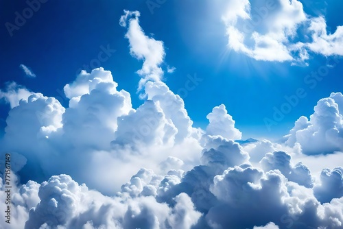White clouds with a clear blue sky. Lovely white clouds against a deep blue sky represent the idea of nature. Clear skies for a pleasant summer. a breath of fresh air.