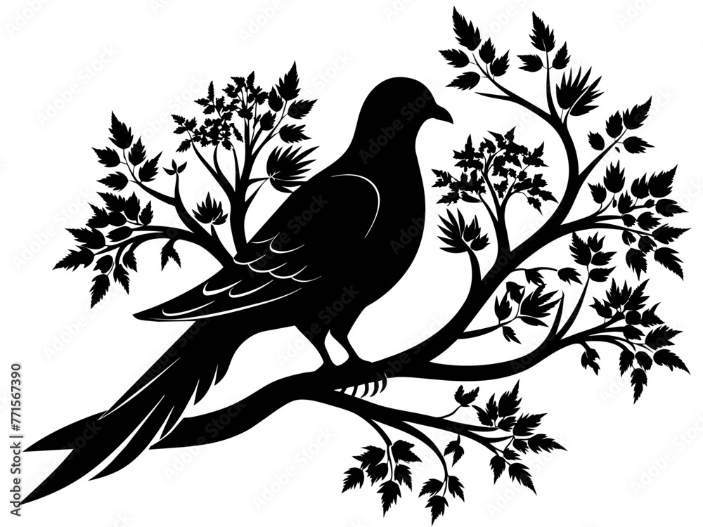 Black and white dove on a tree branch vector. Black and white dove on a tree branch vector.