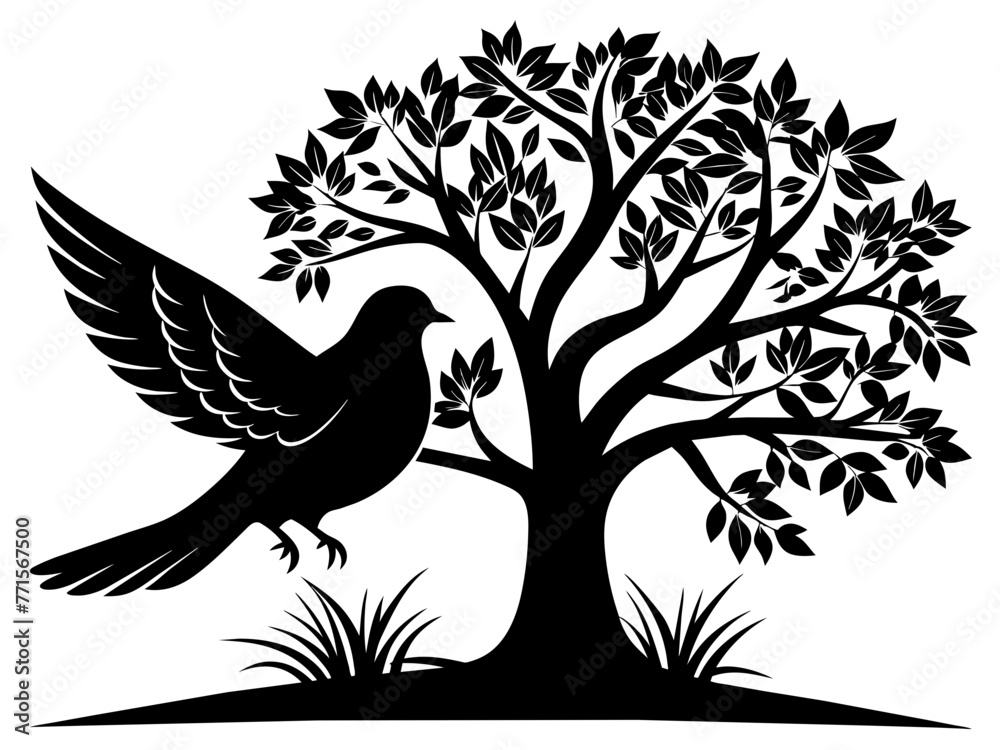 Black and white dove on a tree branch vector. Black and white dove on a tree branch vector.