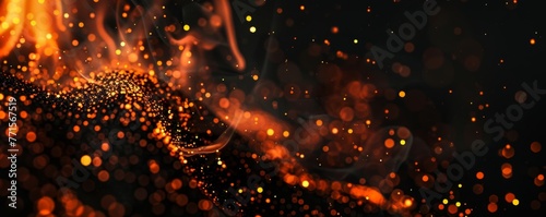 Fire and flying embers on a black background