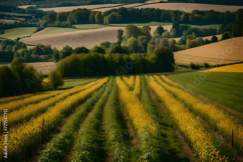 In Europe  a picturesque countryside with farmed fields.