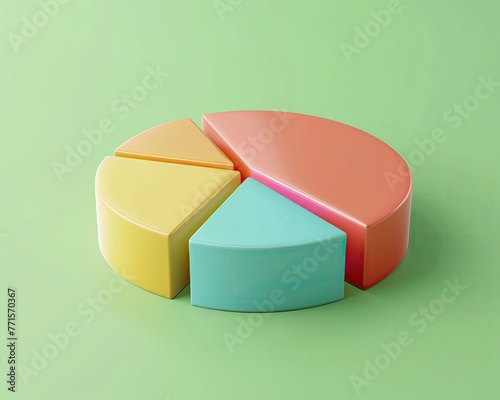 3D pie chart with colorful segments on a pastel green background, representing data visualization