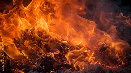 A close-up view of a blazing fire, the intricate patterns of flames and embers, evoking the raw power of fire Ai Generative