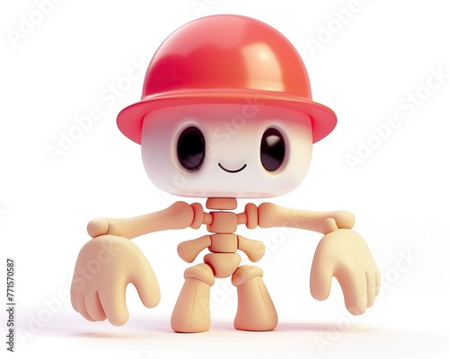 Playful 3D skeleton character in hardhat tipping helmet  on a soft white backdrop