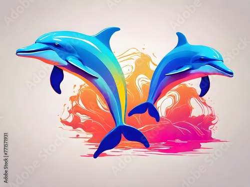 dolphin jumping out of water vector neon color 