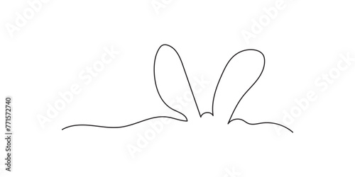 Easter Bunny Ears line art banner in scribble style hand drawn with continuous thin line, divider shape. Png clipart isolated on white background . Vector illustration
