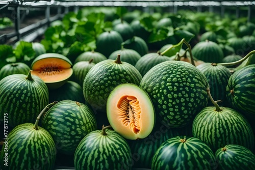 fresh and properly cared for Japanese melons grown on farms or cantaloupe melons grown in greenhouses. luscious, well-known Japanese fruit farming.
