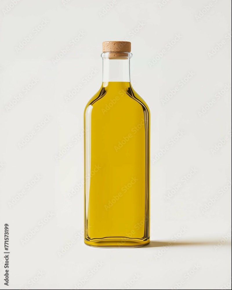 A bottle of square glass olive oil, with white background and no shadows, isometric view, 3d rendering, c4D A bottle of square glass olive oil, with white background and no shadows, isometric view, 3d rendering, c4D