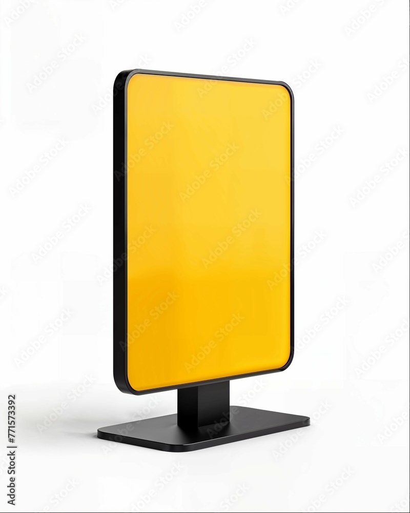 Yellow billboard, black frame, square shape, front view, pure white background, minimalist style, simple design, high-end texture, rendering effect, 3D model, high-definition, high resolution Yellow billboard, black frame, square shape, front view, pure white background, minimalist style, simple design, high-end texture, rendering effect, 3D model, high-definition, high resolution