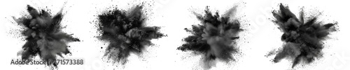 Set of Black powder explosion isolated on white