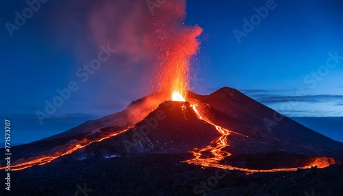 Volcan explosion lava de noche paisaje fuego