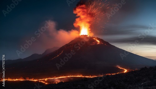Volcan explosion lava de noche paisaje fuego photo