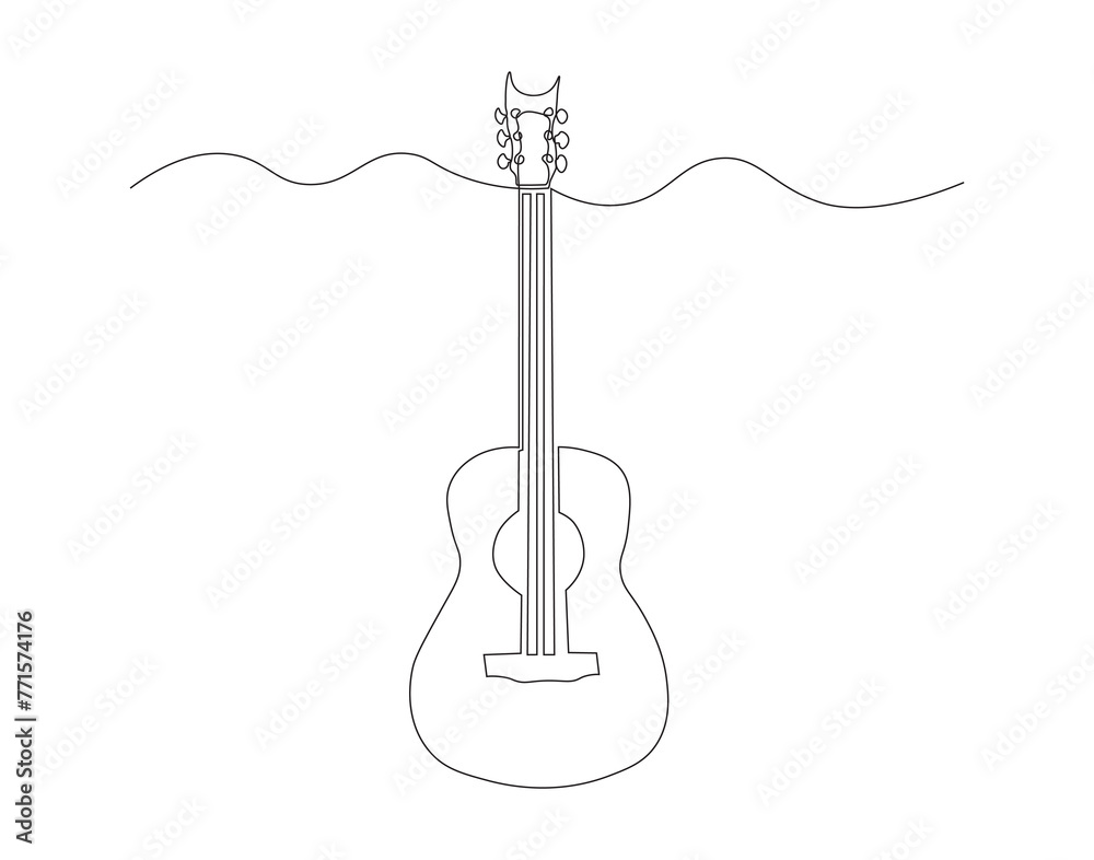 Continuous line drawing of classic acoustic guitar. One line of guitar acoustic. Modern stringed music instruments concept continuous line art. Editable outline. Continuous line drawing of classic acoustic guitar. One line of guitar acoustic. Modern stringed music instruments concept continuous line art. Editable outline.