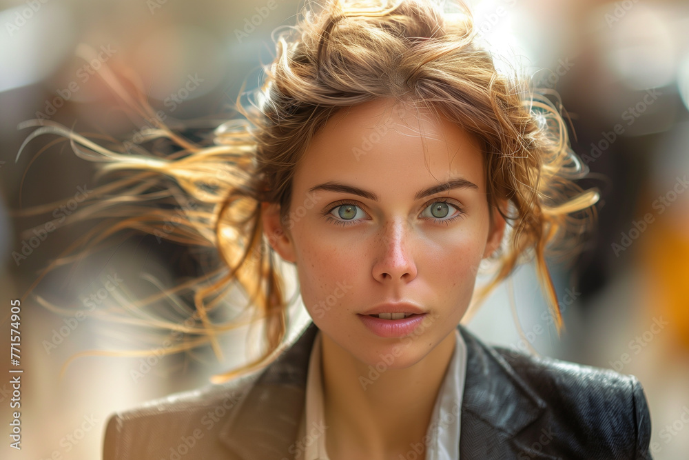 Beautiful woman with her hair blowing in wind, lifestyle, blond hair, female, looking Beautiful woman with her hair blowing in wind, lifestyle, blond hair, female, looking
